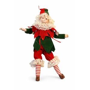 Vintage 1970s Taiwan Christmas Pixie Elf 10” Felt Lace Collectible Figure